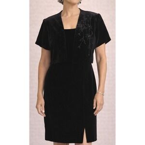 VTG J.R. NITES BY CALIENDO 2-piece Black Bolero Jacket VELVET Dress Formal‎ Sz 6